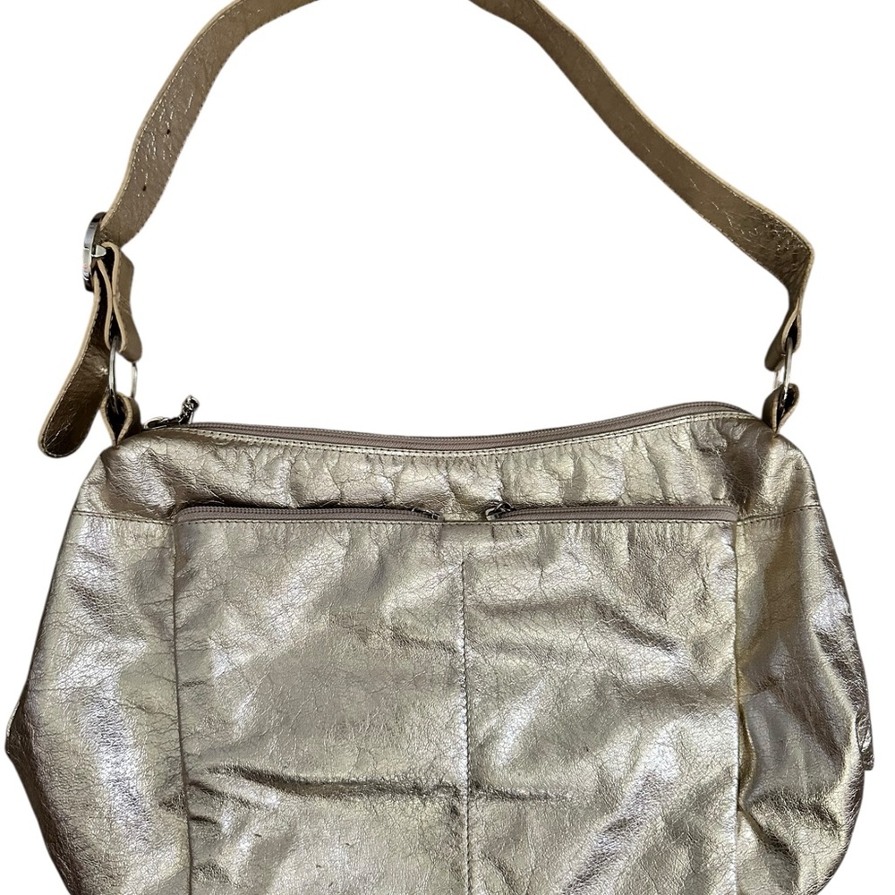 Gold Metallic Shoulder Bag with Adjustable Strap - Picture 2 of 8